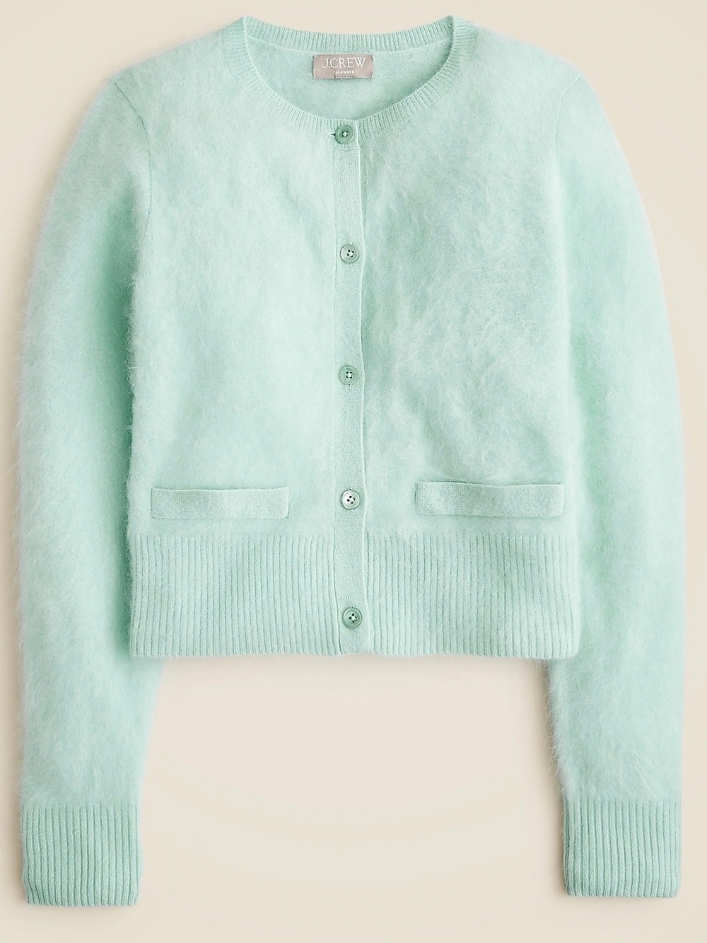 J.Crew Women's Brushed 100% Cashmere Cropped Cardigan Fuzzy Mint Green Sz S - Picture 12 of 13